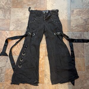 Black Wide-Leg Pants with Straps and Rings